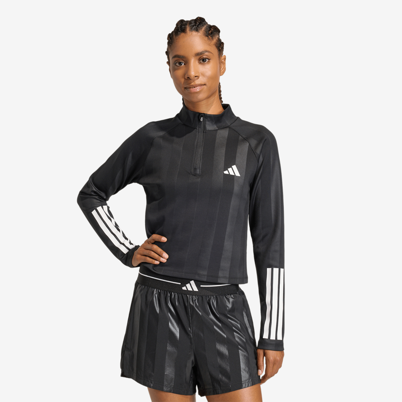 adidas Hyperglam 3-Stripes Emboss 1/4 Zip Cover Up Image 1 of 6. Tap to open photo gallery.