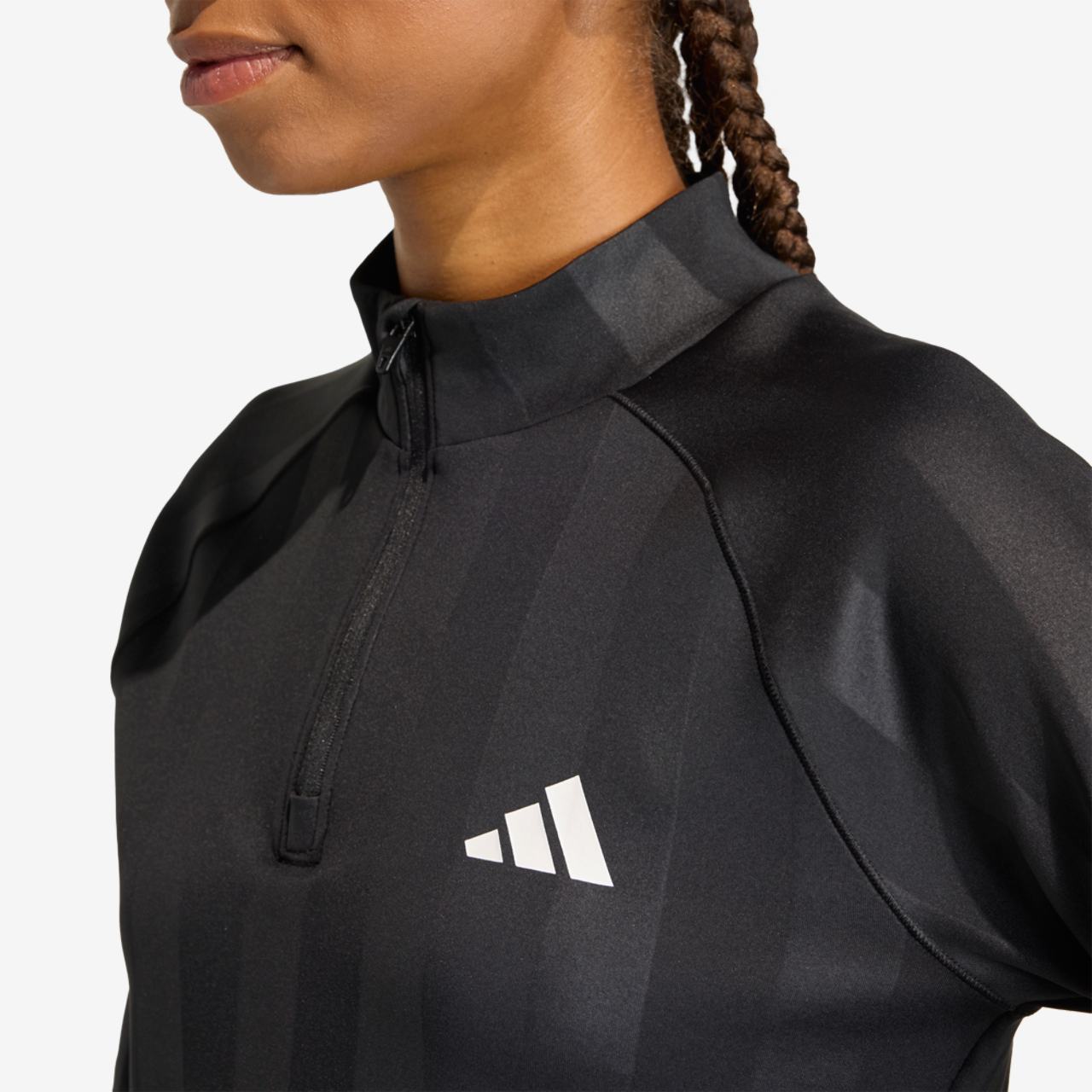 adidas Hyperglam 3-Stripes Emboss 1/4 Zip Cover Up Image 3 of 6. Tap to open photo gallery.