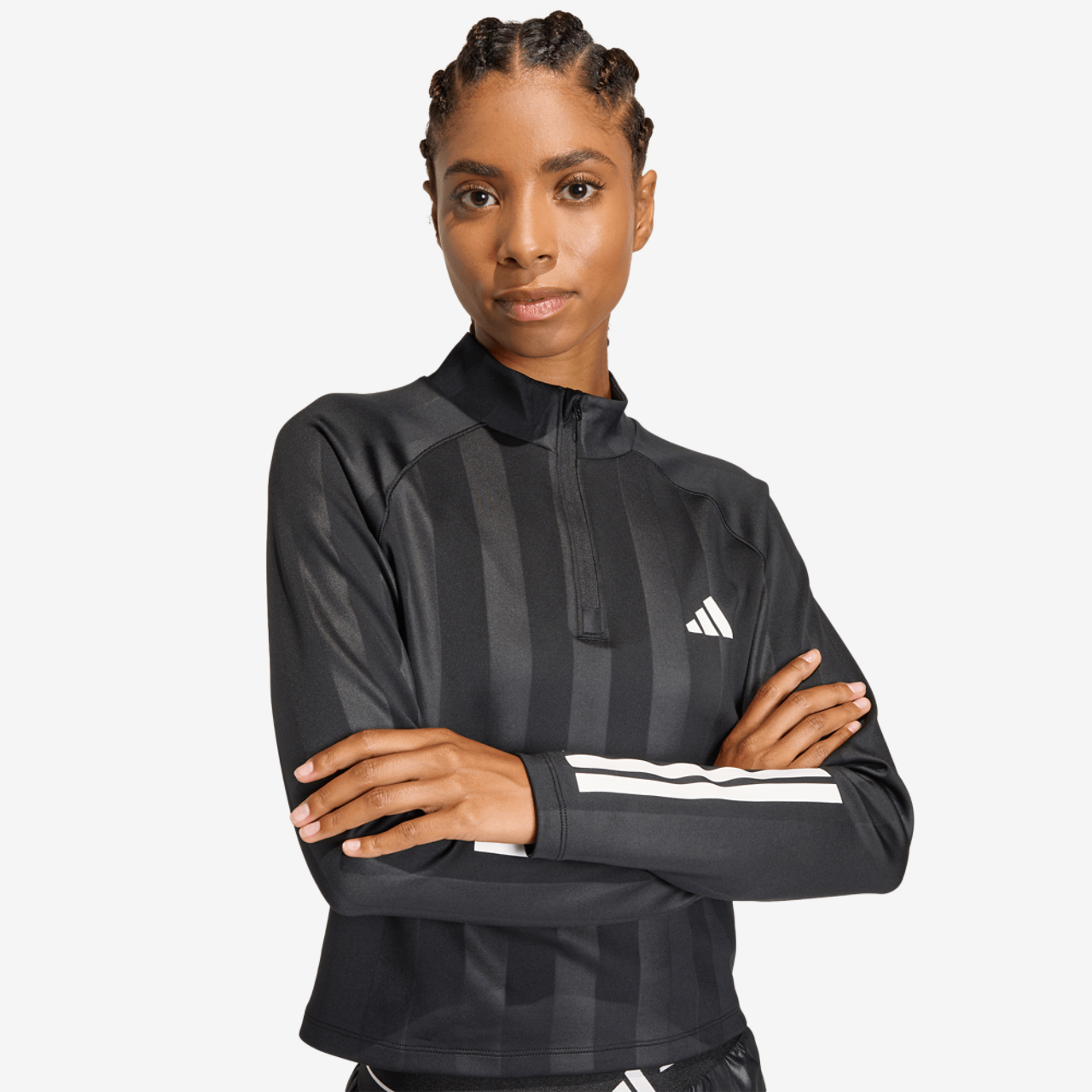 adidas Hyperglam 3-Stripes Emboss 1/4 Zip Cover Up Image 4 of 6. Tap to open photo gallery.