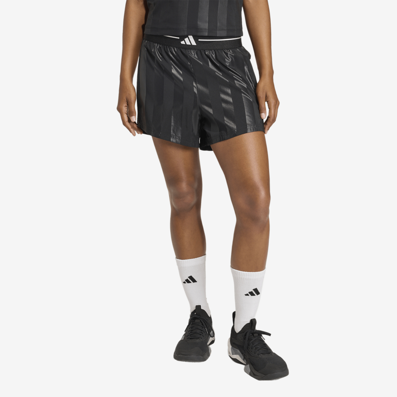 adidas Hyperglam 3-Stripes Emboss Woven Shorts Image 1 of 6. Tap to open photo gallery.
