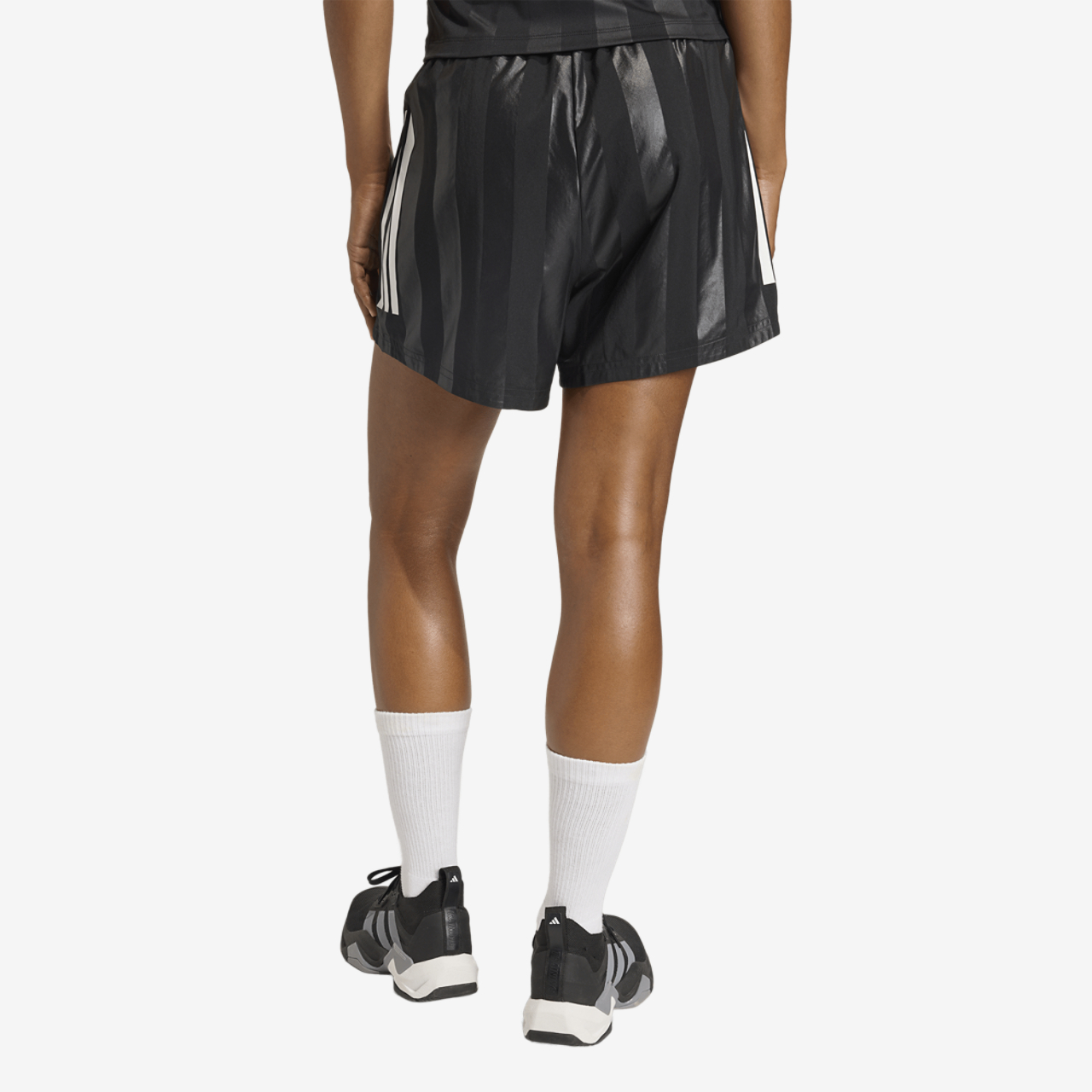 adidas Hyperglam 3-Stripes Emboss Woven Shorts Image 2 of 6. Tap to open photo gallery.