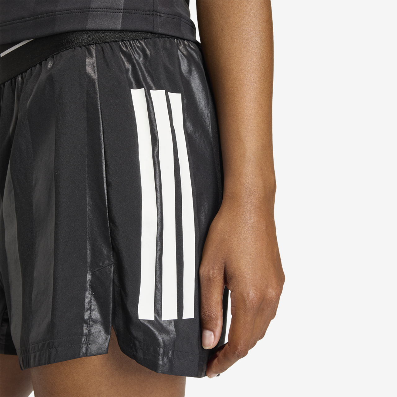 adidas Hyperglam 3-Stripes Emboss Woven Shorts Image 4 of 6. Tap to open photo gallery.