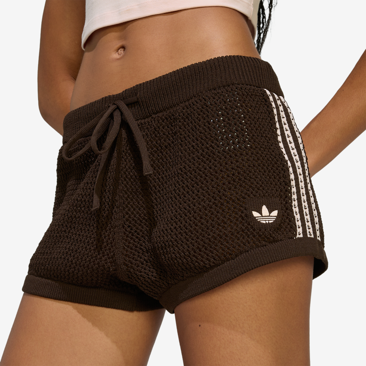 adidas Originals Knitted Crochet Shorts Image 4 of 7. Tap to open photo gallery.