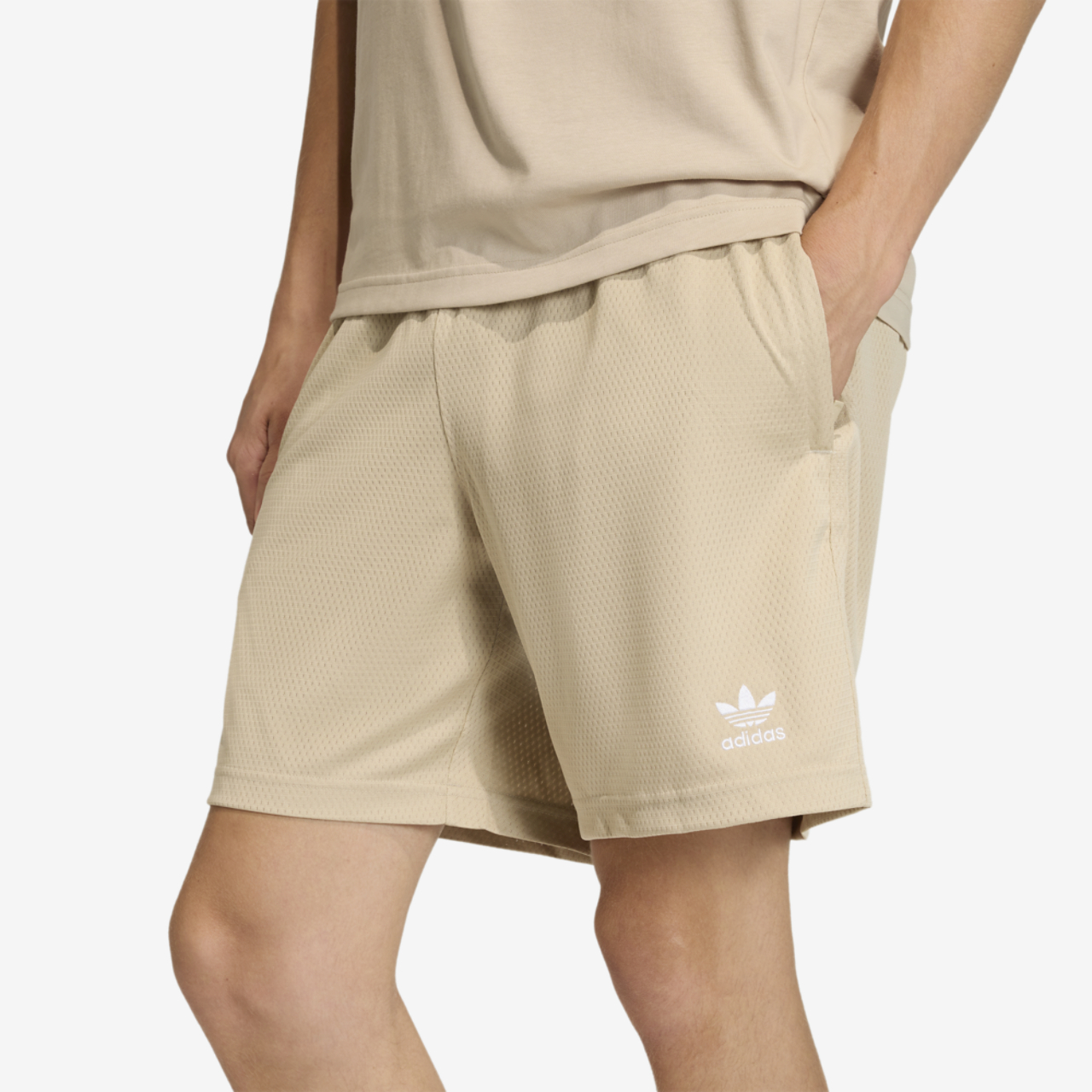 adidas Originals Trefoil Essentials Mesh 9" Shorts Image 4 of 6. Tap to open photo gallery.