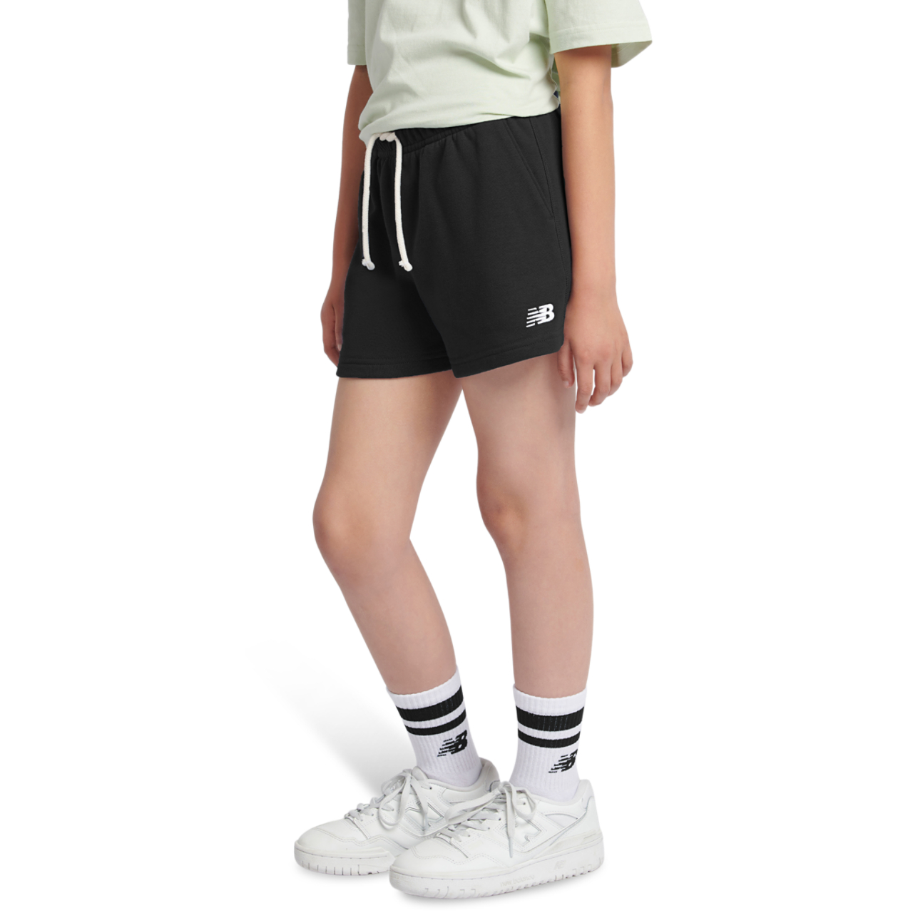 New Balance French Terry Small Logo Shorts Image 1 of 7. Tap to open photo gallery.
