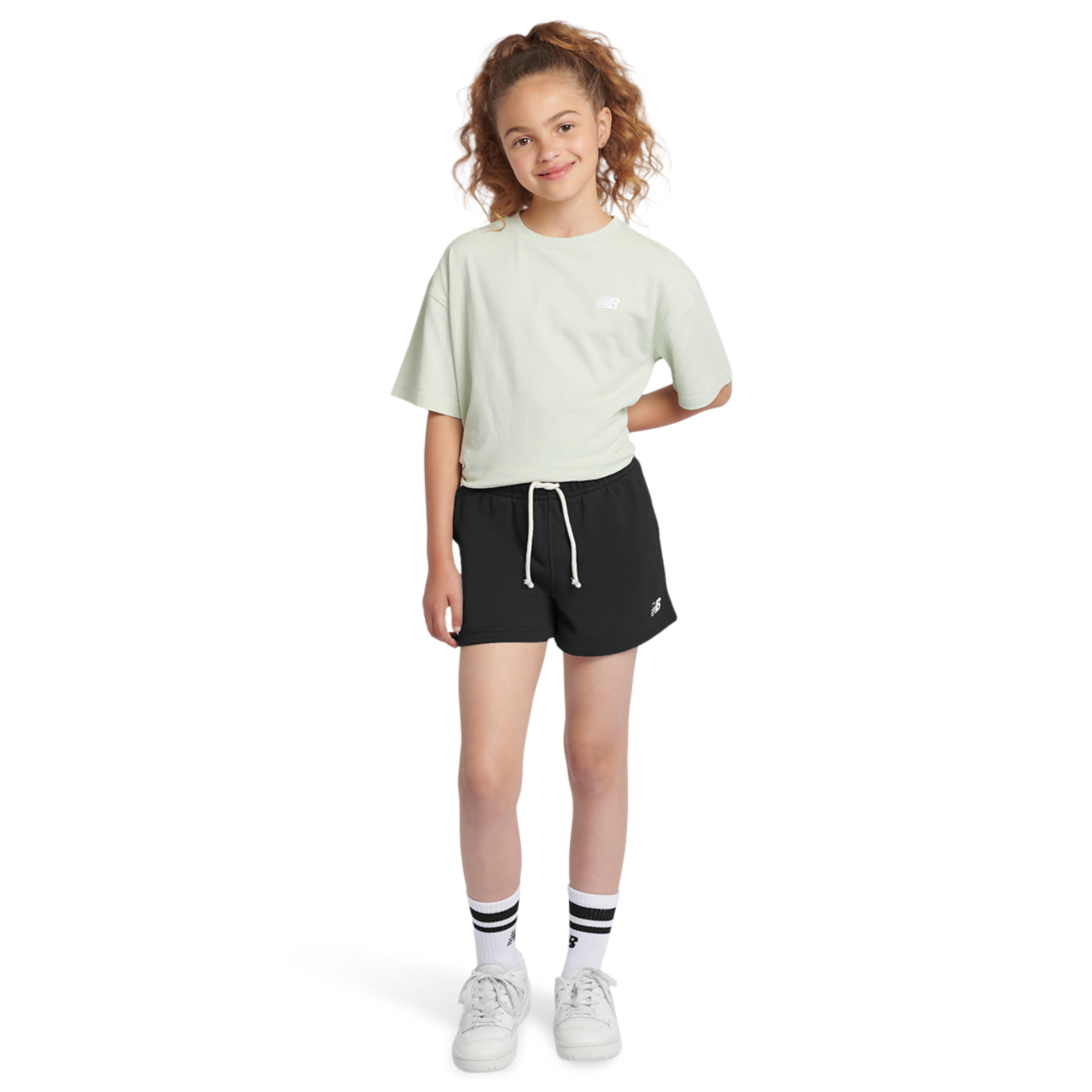New Balance French Terry Small Logo Shorts Image 4 of 7. Tap to open photo gallery.