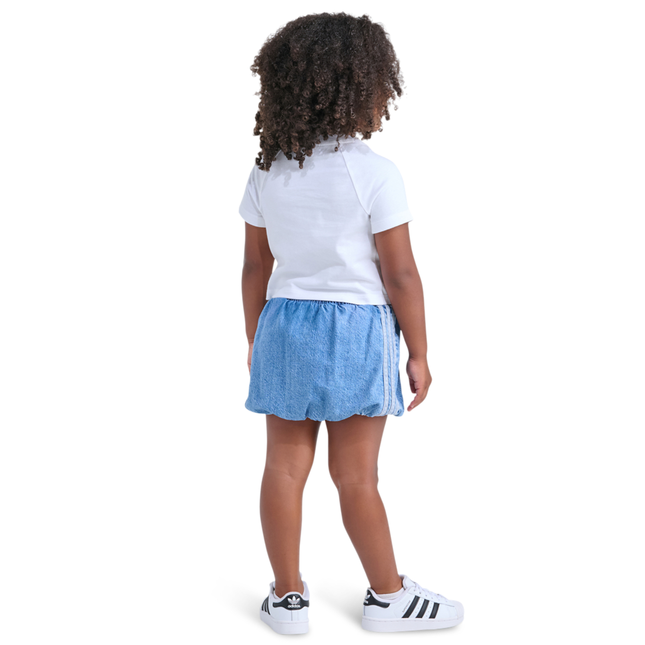 adidas Raglan T-Shirt & Denim Bubble Skorts Set Image 2 of 5. Tap to open photo gallery.