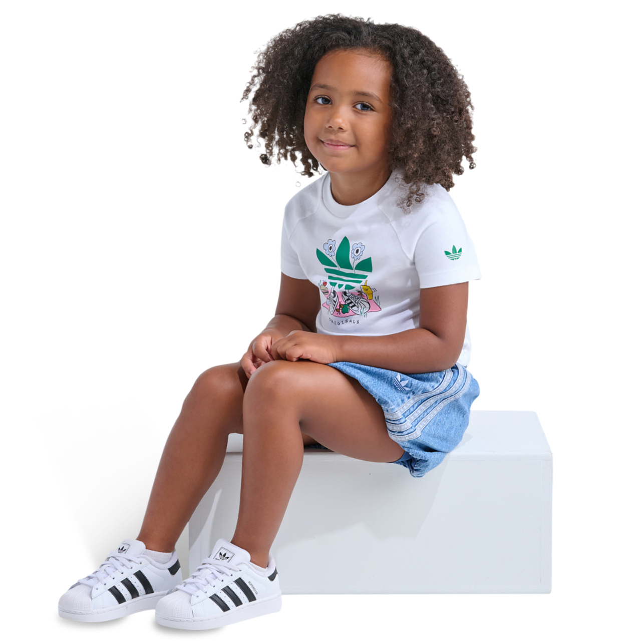 adidas Raglan T-Shirt & Denim Bubble Skorts Set Image 5 of 5. Tap to open photo gallery.
