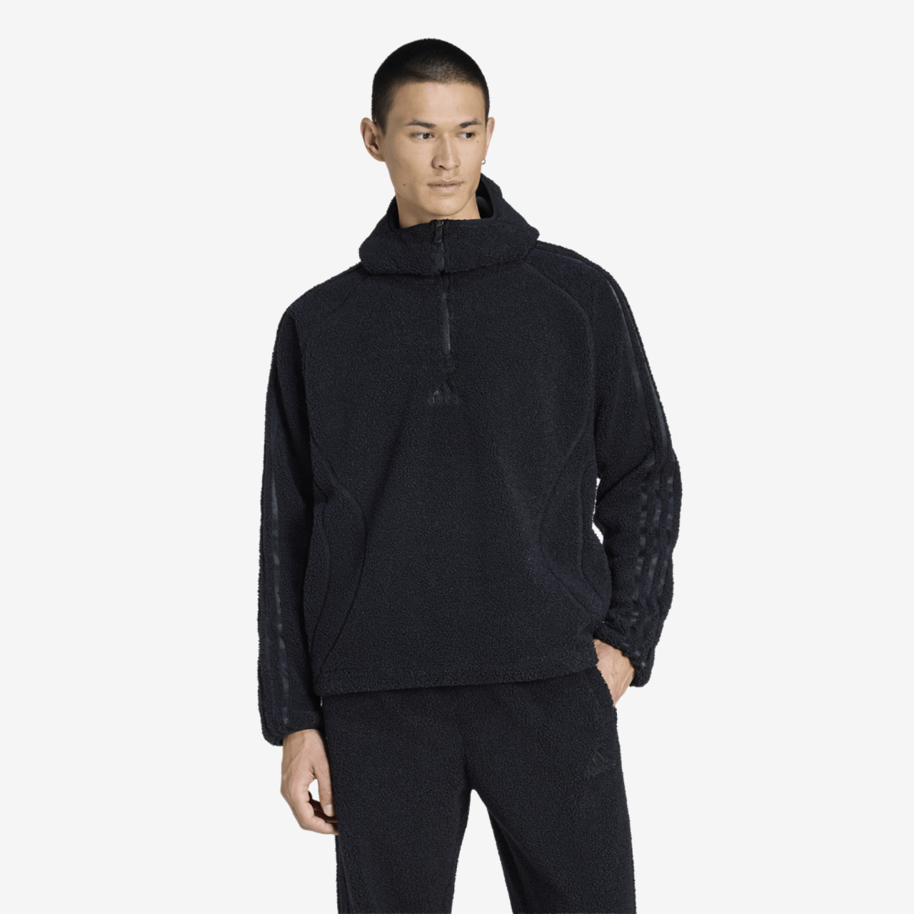 adidas Borg Fleece Quarter-Zip Hoodie Image 1 of 3. Tap to open photo gallery.