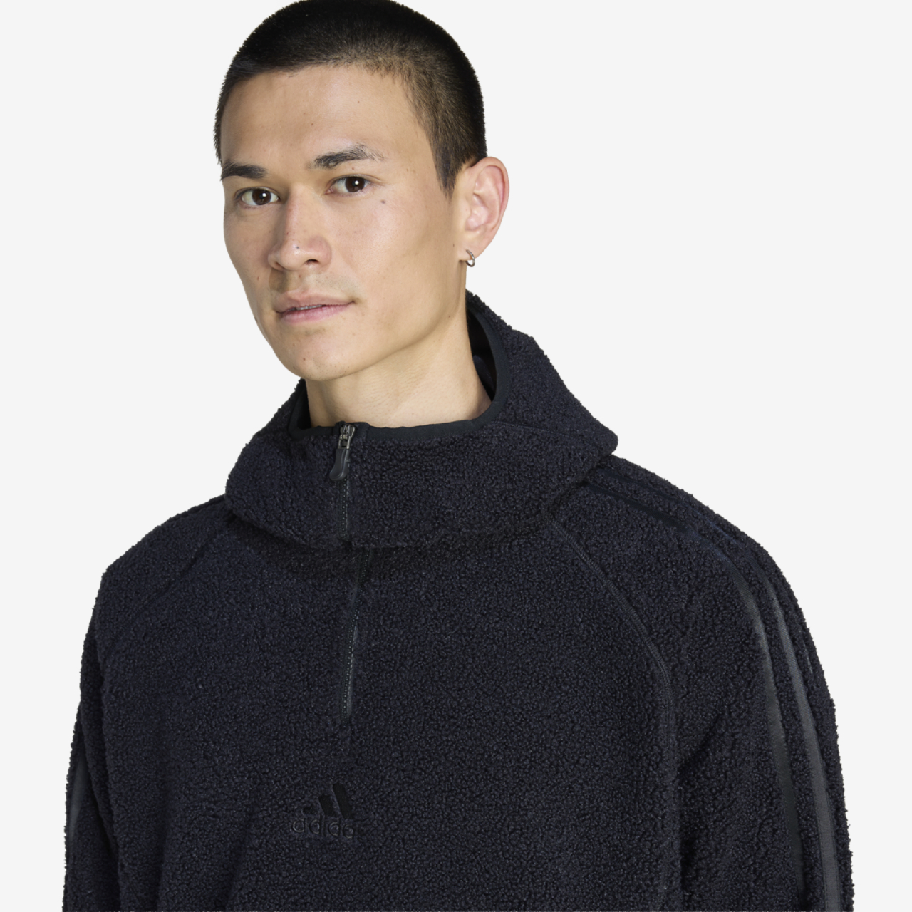 adidas Borg Fleece Quarter-Zip Hoodie Image 2 of 3. Tap to open photo gallery.