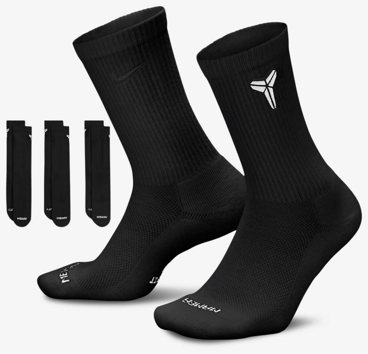 Nike Kobe Bryant Everyday Elevated Crew Sock 3 Pack Image 1 of 1. Tap to open photo gallery.