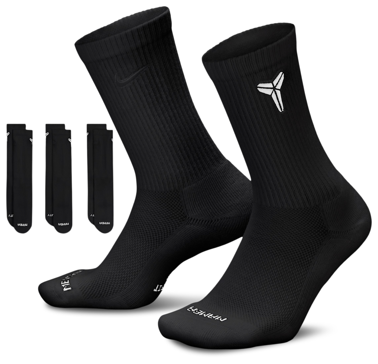 Nike Kobe Bryant Everyday Elevated Crew Sock 3 Pack Image 1 of 1. Tap to open photo gallery.