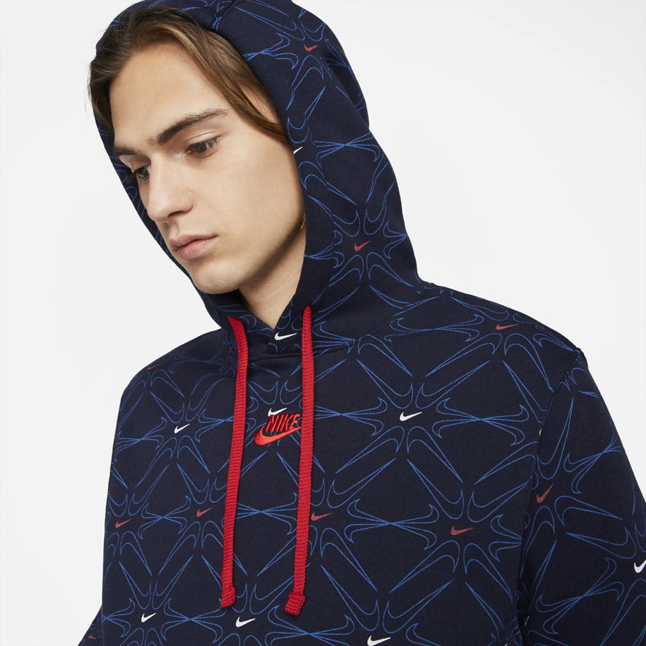Nike AOP Gel Fleece Pullover Hoodie Image 2 of 3. Tap to open photo gallery.