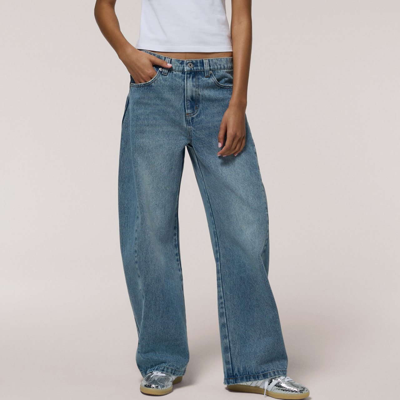 Cozi Denim Barrel Pants Image 1 of 10. Tap to open photo gallery.
