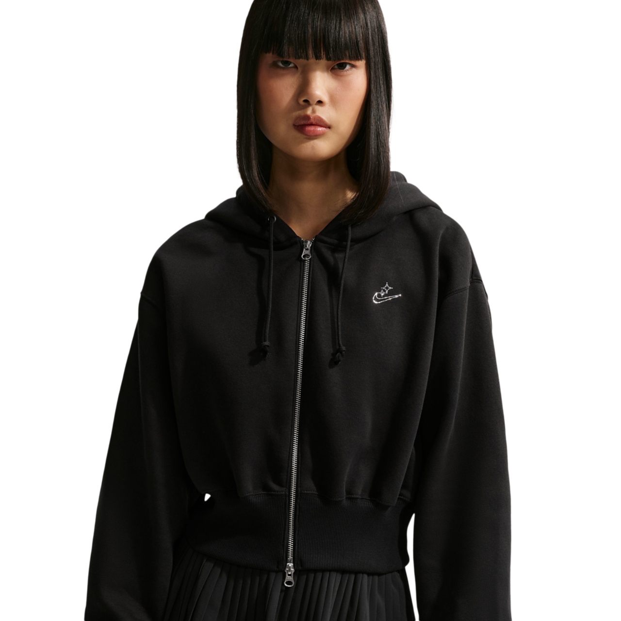 Nike NSW Phoenix Fleece Bling Crop Full-Zip Hoodie Image 1 of 3. Tap to open photo gallery.