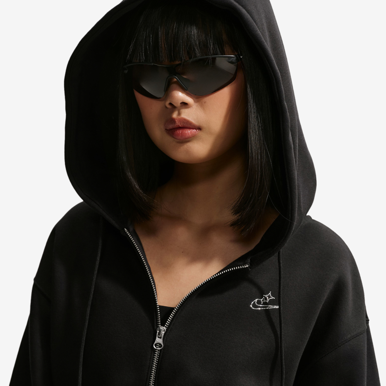 Nike NSW Phoenix Fleece Bling Crop Full-Zip Hoodie Image 3 of 3. Tap to open photo gallery.