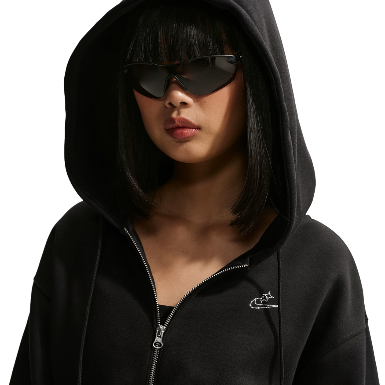 Nike NSW Phoenix Fleece Bling Crop Full-Zip Hoodie Image 3 of 3. Tap to open photo gallery.