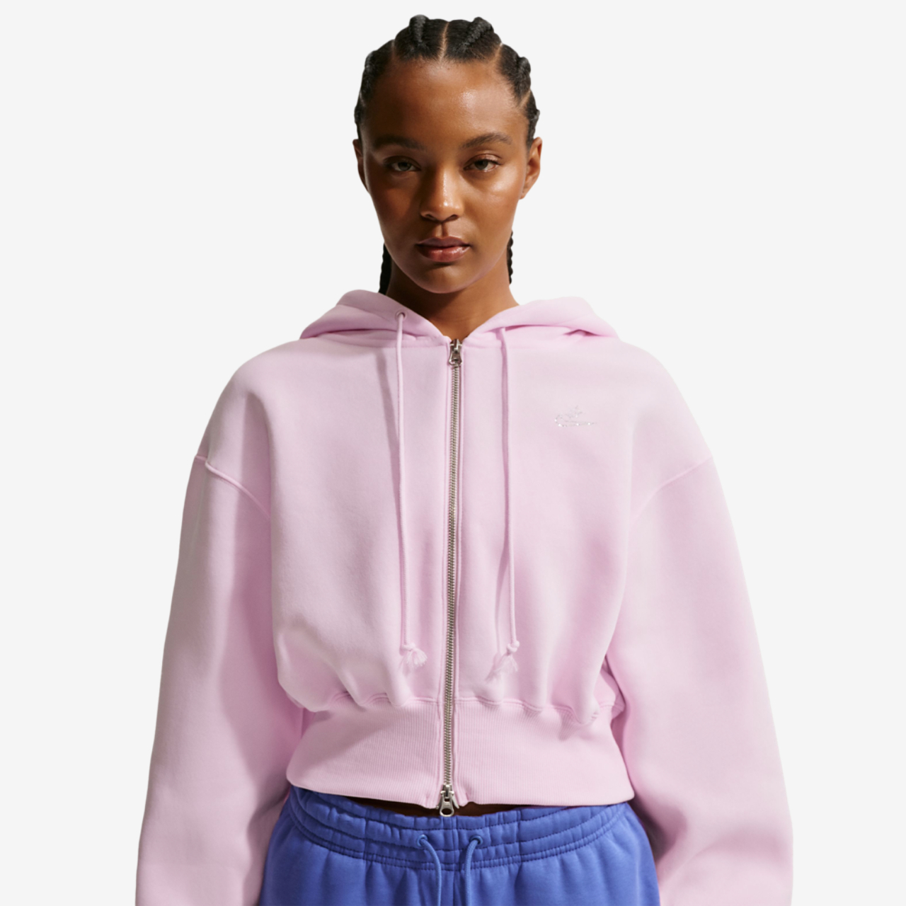 Nike NSW Phoenix Fleece Bling Crop Full-Zip Hoodie Image 1 of 3. Tap to open photo gallery.