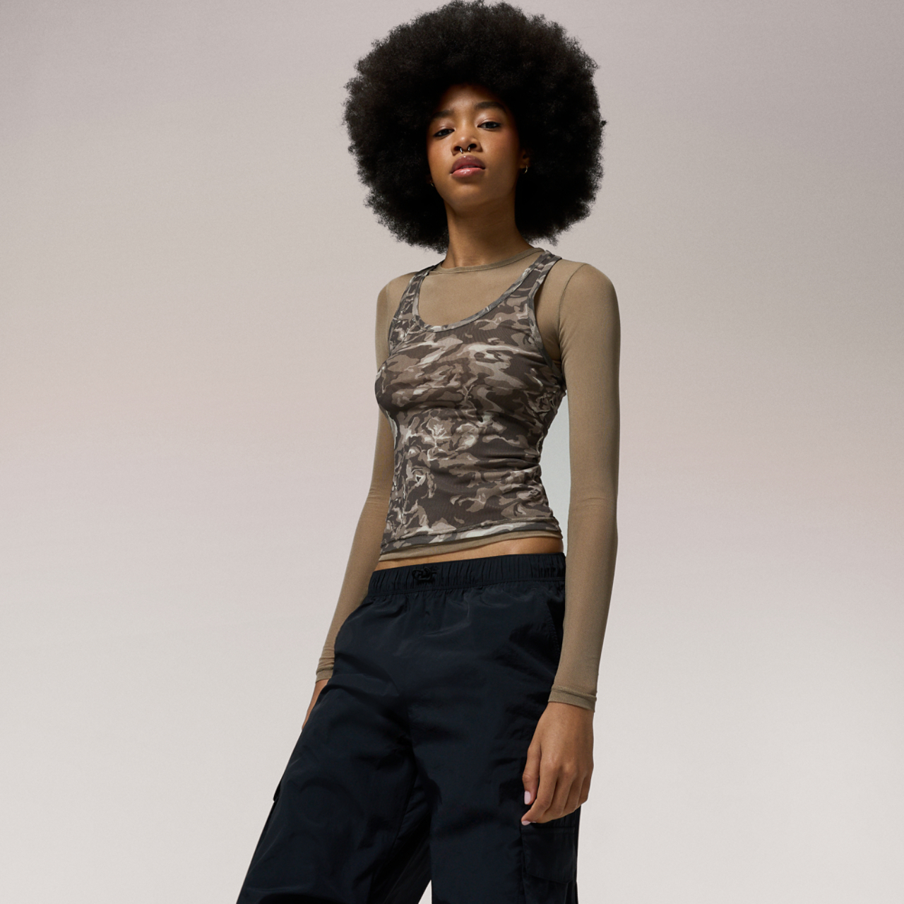 Cozi Long Sleeve Layered Mesh Top Image 1 of 7. Tap to open photo gallery.