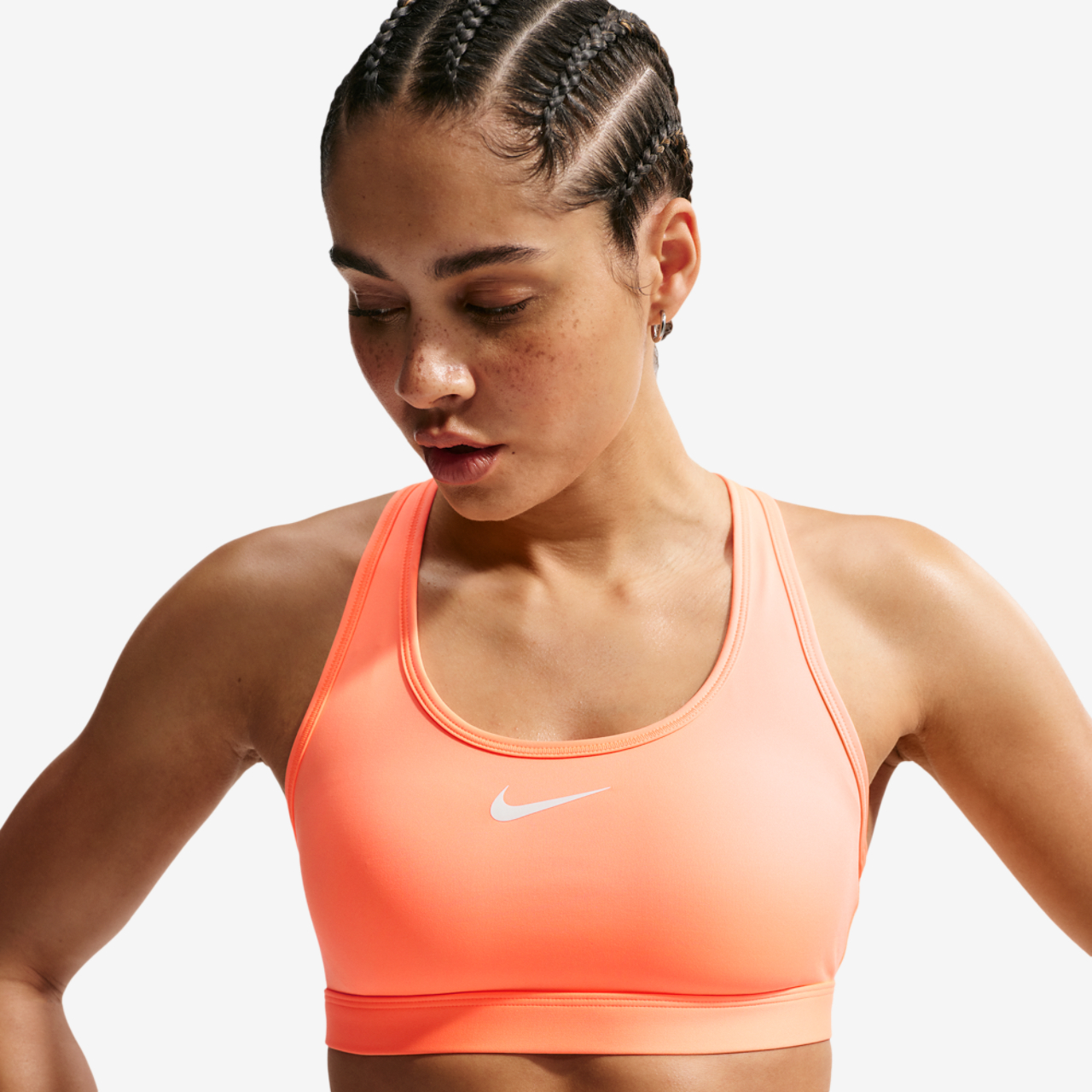 Nike Dri-FIT Swoosh Medium Support Bra Image 1 of 5. Tap to open photo gallery.