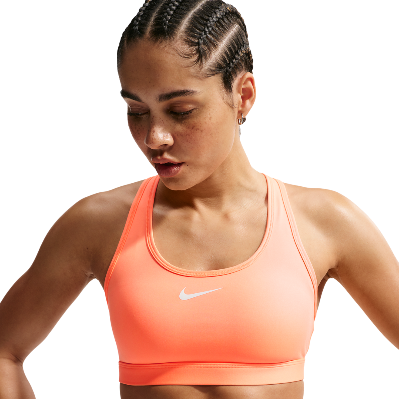 Nike Dri-FIT Swoosh Medium Support Bra Image 1 of 5. Tap to open photo gallery.