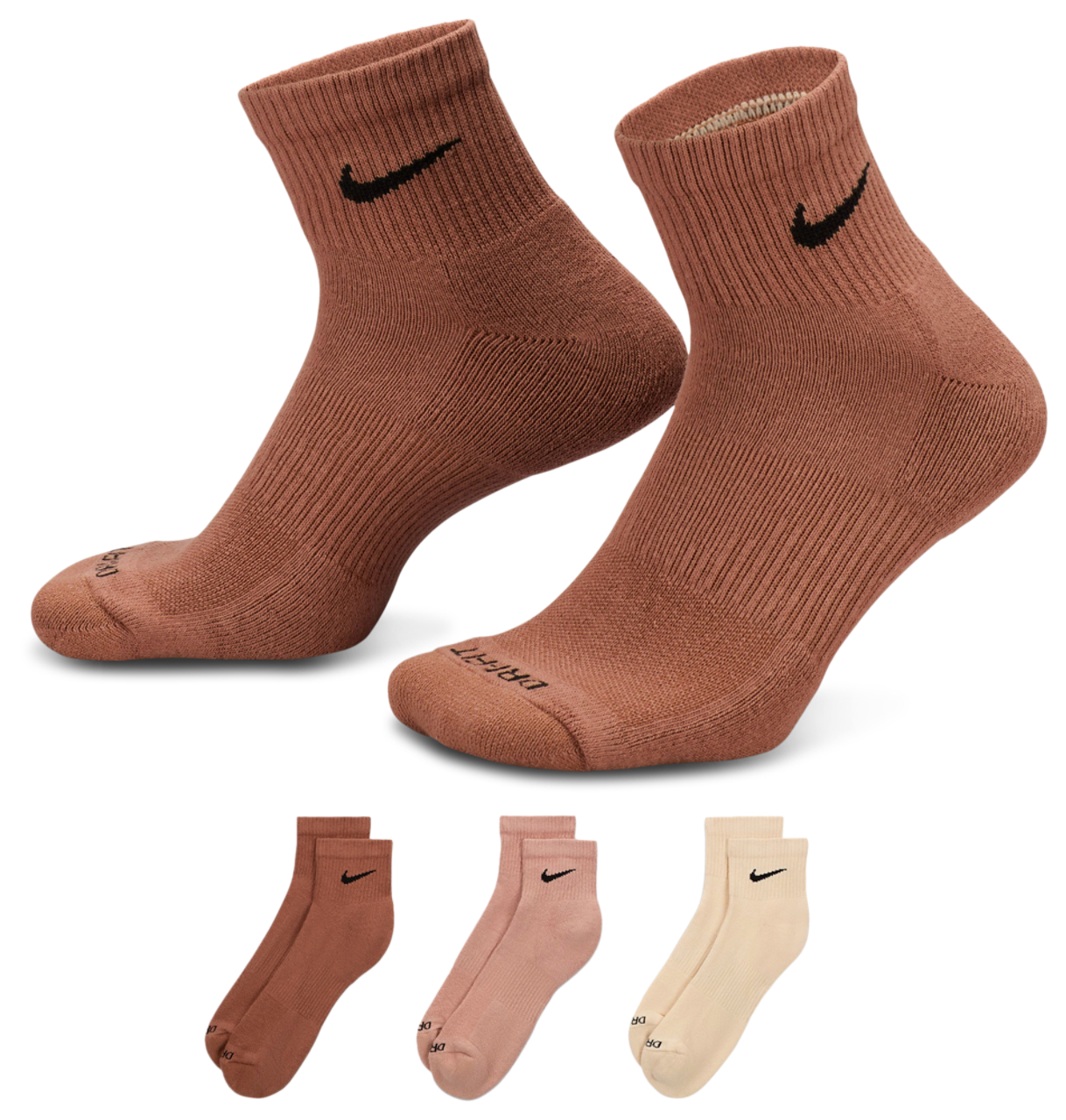 Nike 3 Pack Dri-FIT Plus Quarter Socks Image 1 of 1. Tap to open photo gallery.