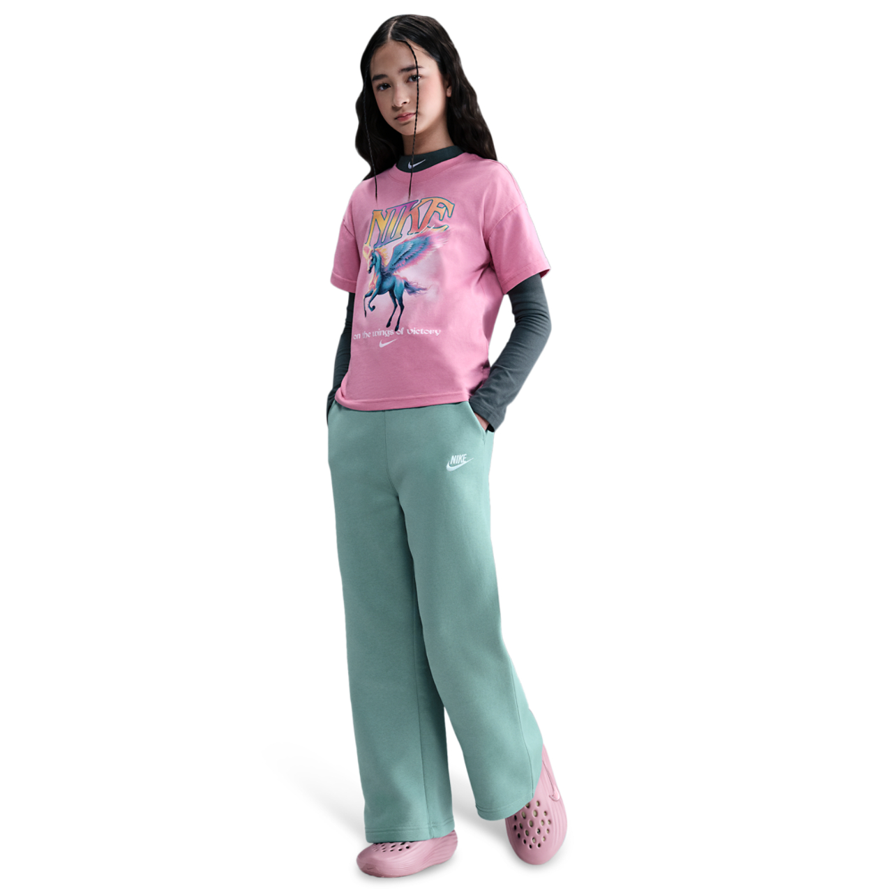 Nike NSW Club Fleece Wide Leg Pant LBR Image 3 of 4. Tap to open photo gallery.