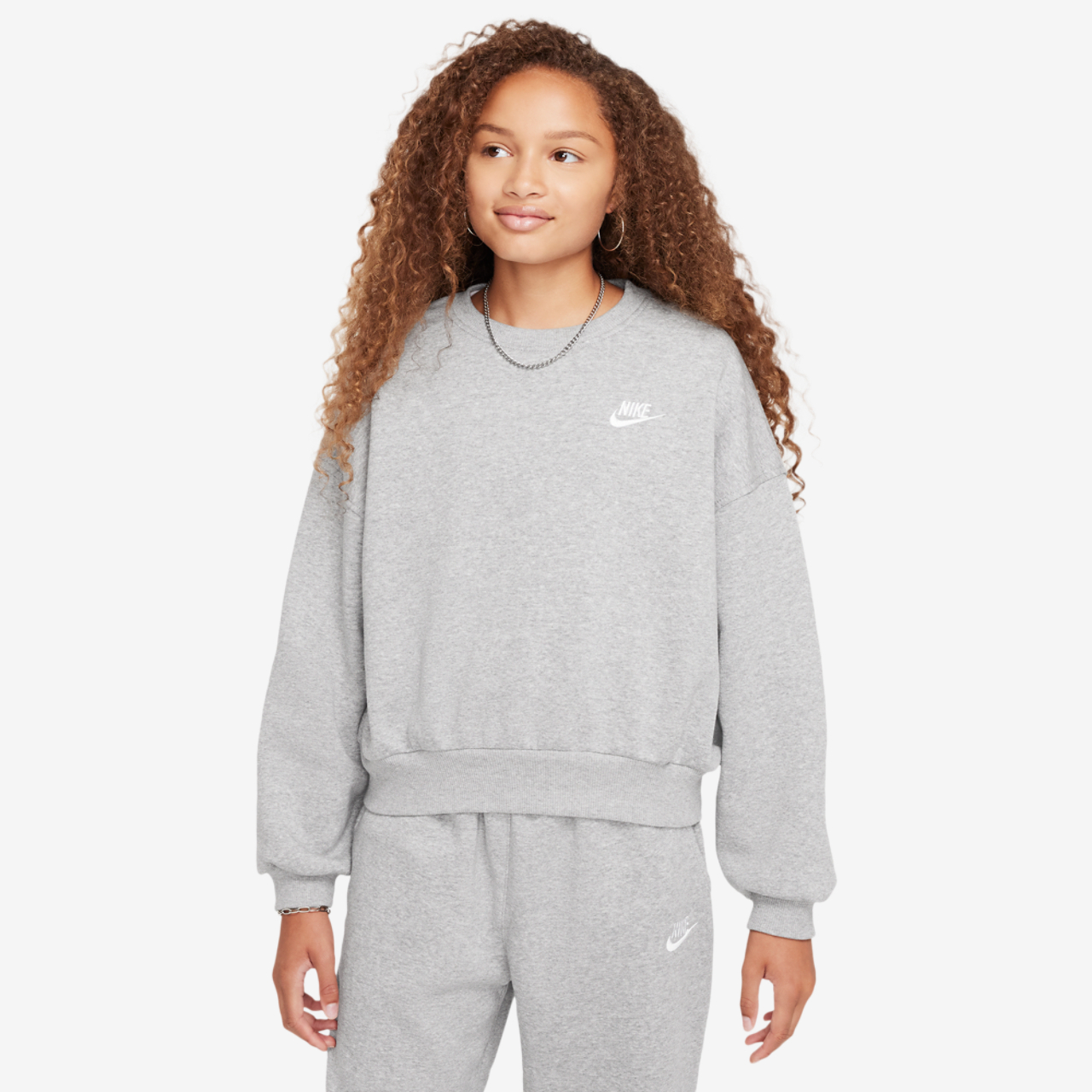 Nike NSW Club Fleece Boxy Crew LBR Image 1 of 4. Tap to open photo gallery.