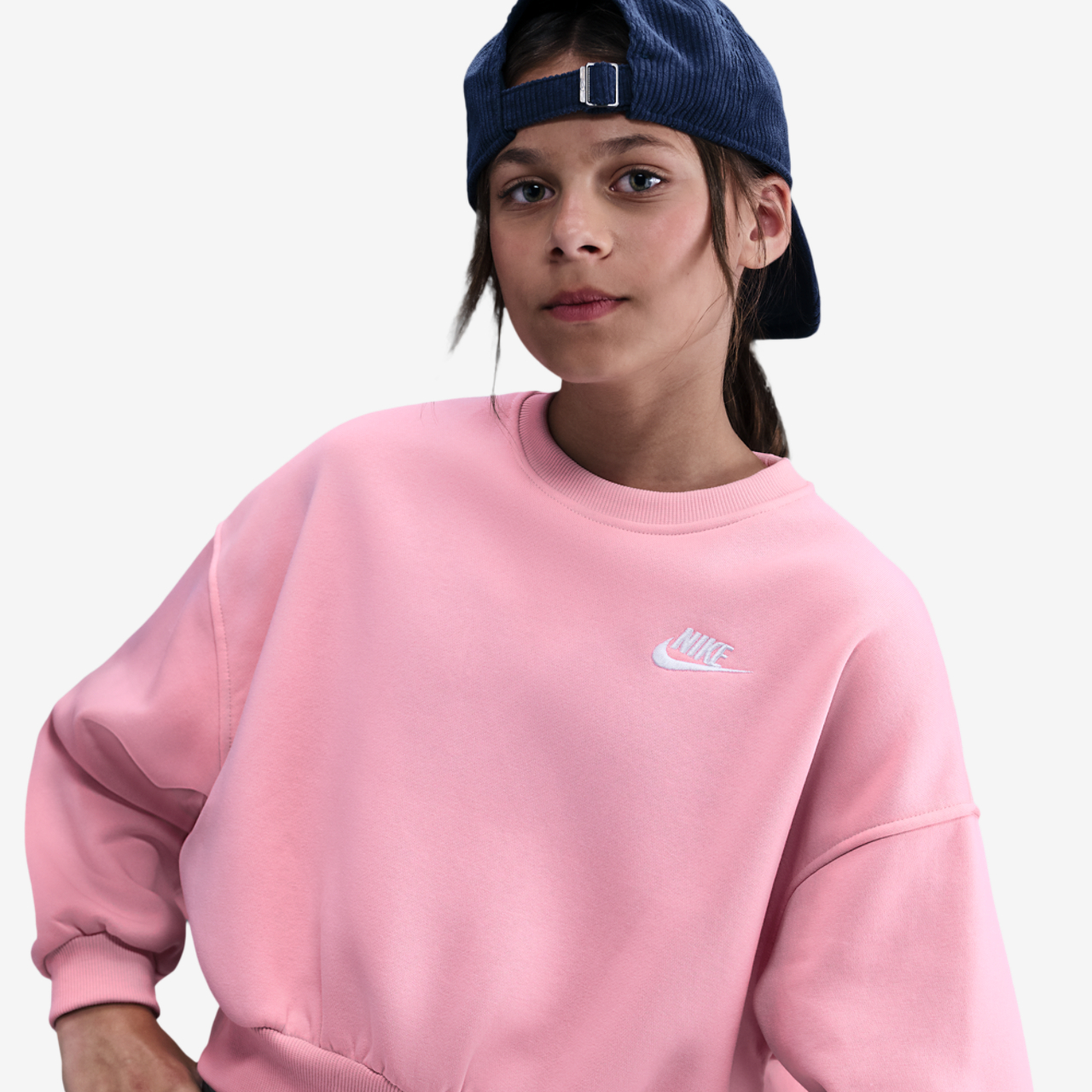 Nike NSW Club Fleece Boxy Crew LBR Image 1 of 4. Tap to open photo gallery.