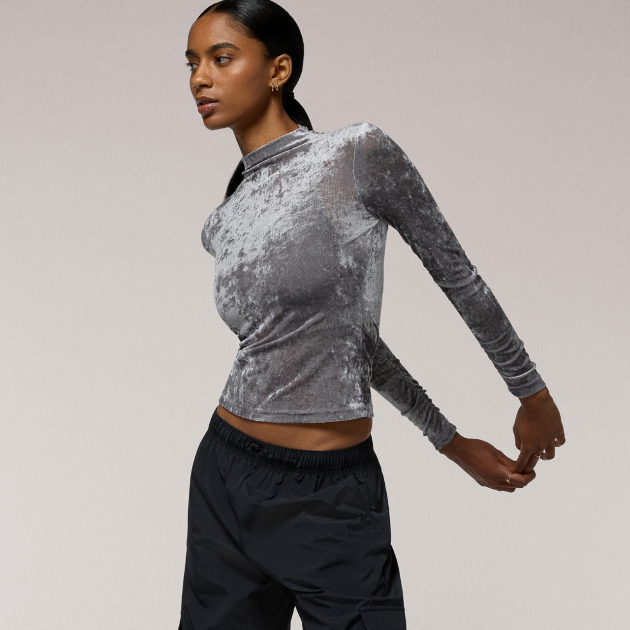 Cozi Ruched Mesh Top with Flocking - Women's | Foot Locker